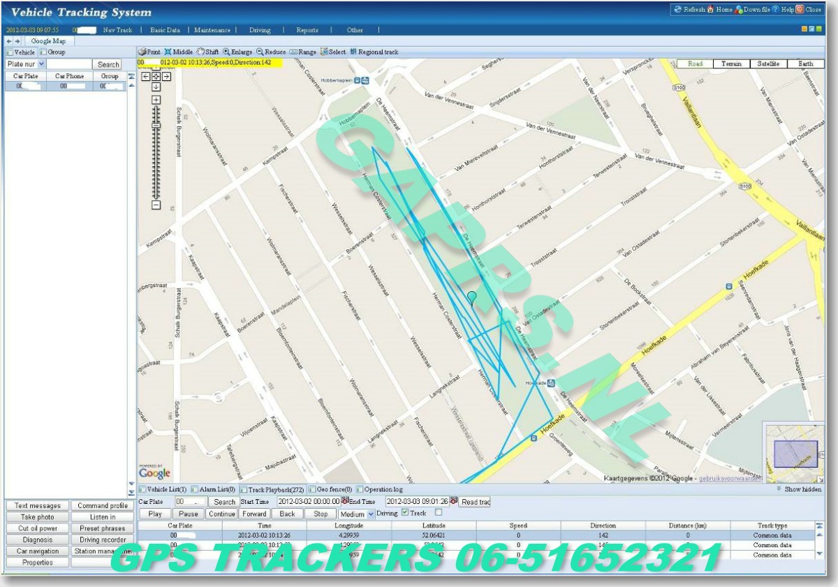 Rondlopen op de Haagsche markt, GAPRS gebruiksklare magnetische gps tracker kaart ingezoomd op kaart
